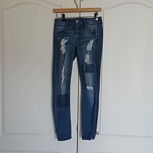 Bebe Women's Distressed Denim Jean 27 Light Blue Washed